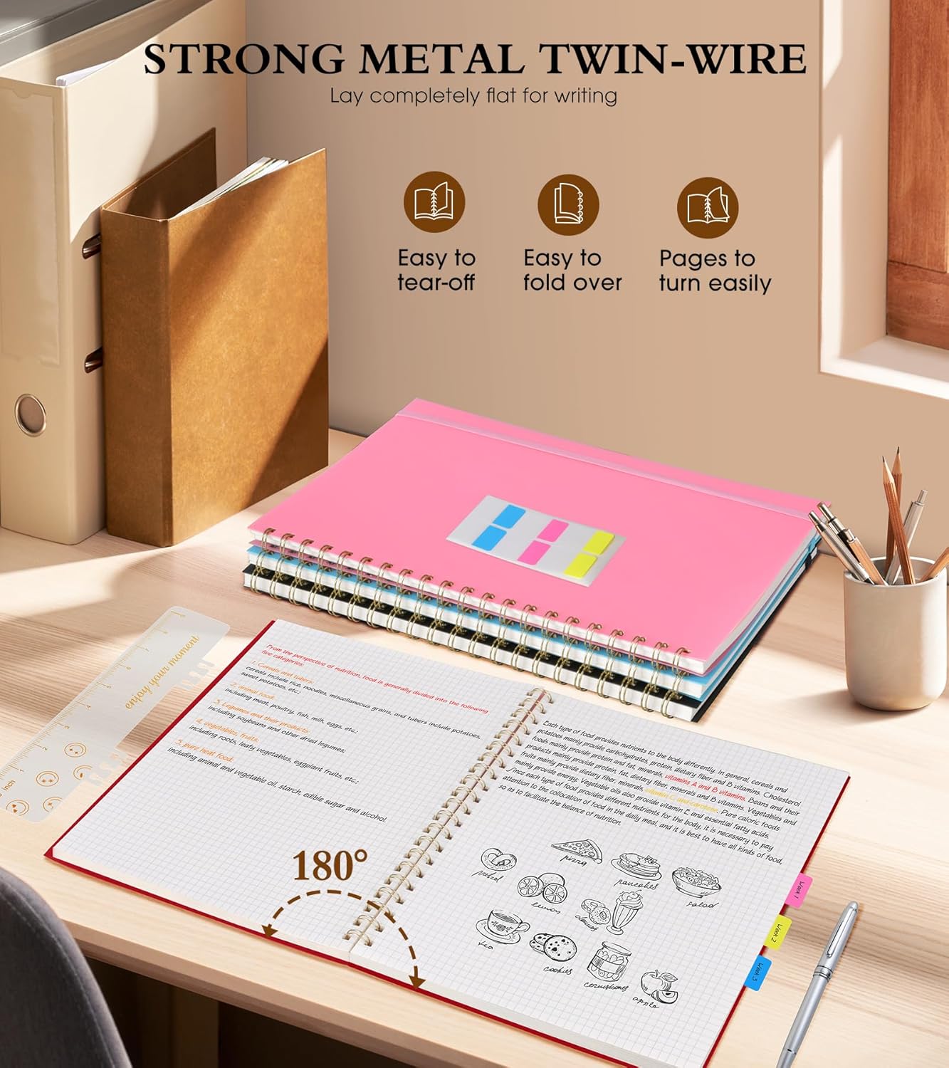 Dotted Notebook, Spiral Notebook Journal 8.5” x 11”, A4 Large Dot Grid Notebooks for Women Men, 100 GSM Dotted Paper, Plastic Hardcover Spiral Bullet Journals for Work School Sketching, Green