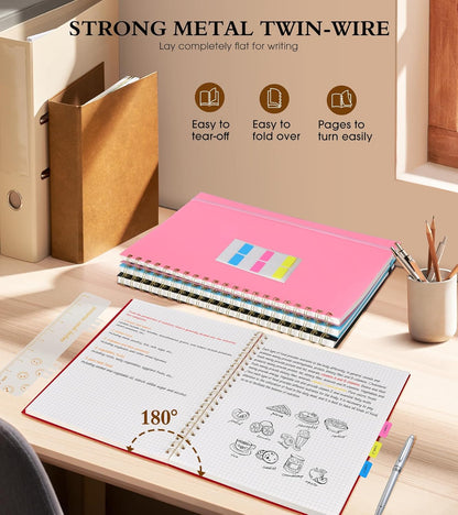 Dotted Notebook, Spiral Notebook Journal 8.5” x 11”, A4 Large Dot Grid Notebooks for Women Men, 100 GSM Dotted Paper, Plastic Hardcover Spiral Bullet Journals for Work School Sketching, Green
