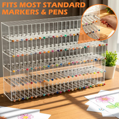 Colingmill Acrylic Marker Organizer for 480 Markers, Extra Large Art Marker Storage Rack for Desk, Durable Pencil Holder Desk Storage for Artists Teachers Students Office Birthday Gifts(Large)