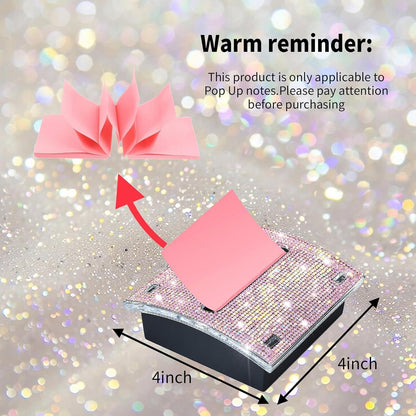 Rhinestone Self Sticky Note Holder Post it Note Dispenser Pop-Up Sticky Notes Dispenser 4 x 4 inch Post it Dispenser for Office Desk Accessories(Pink)