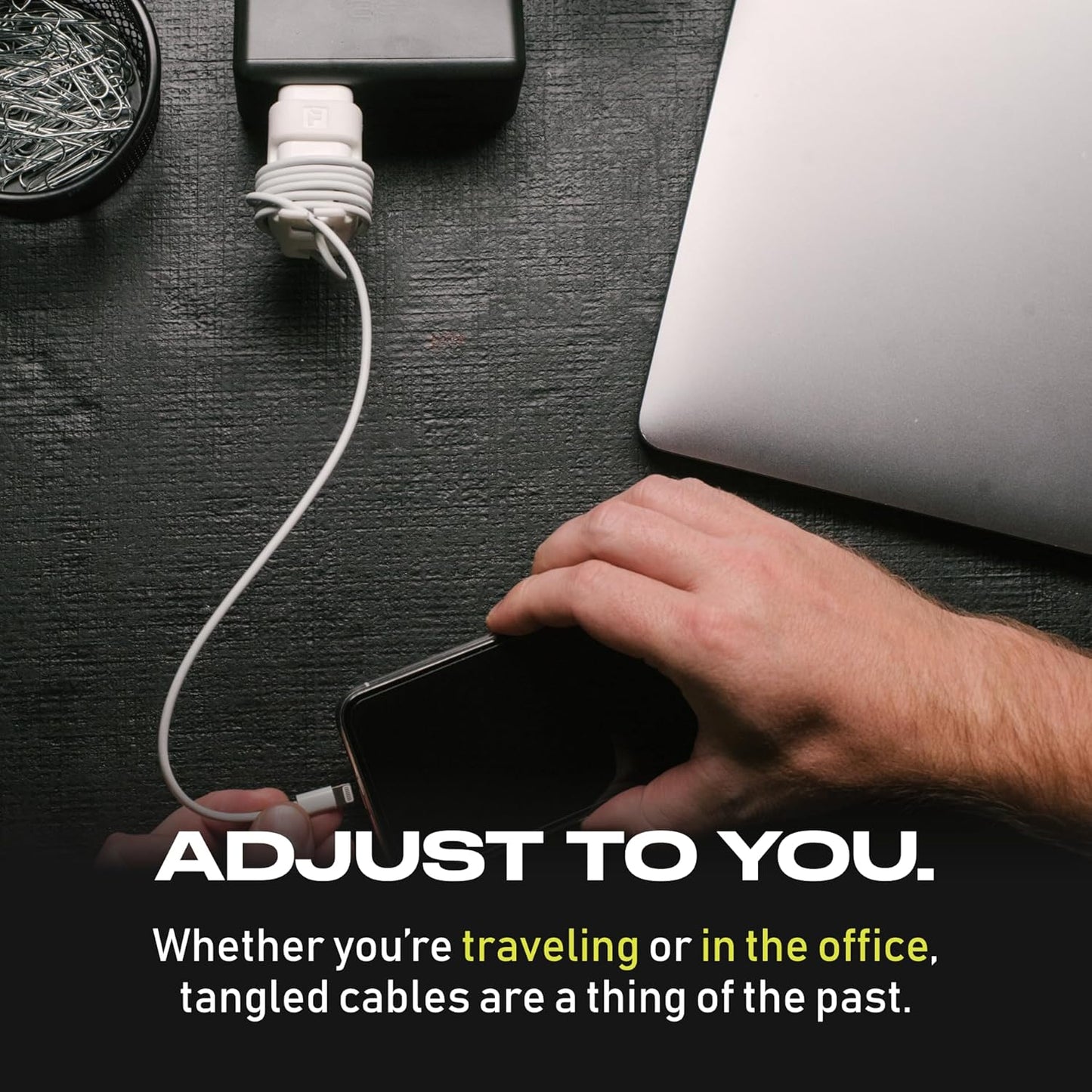 The Snap Back Charger Winder Compatible with Apple 5W Lightning iPhone, and iPad Charger and Adapter for Travel and Cable Management
