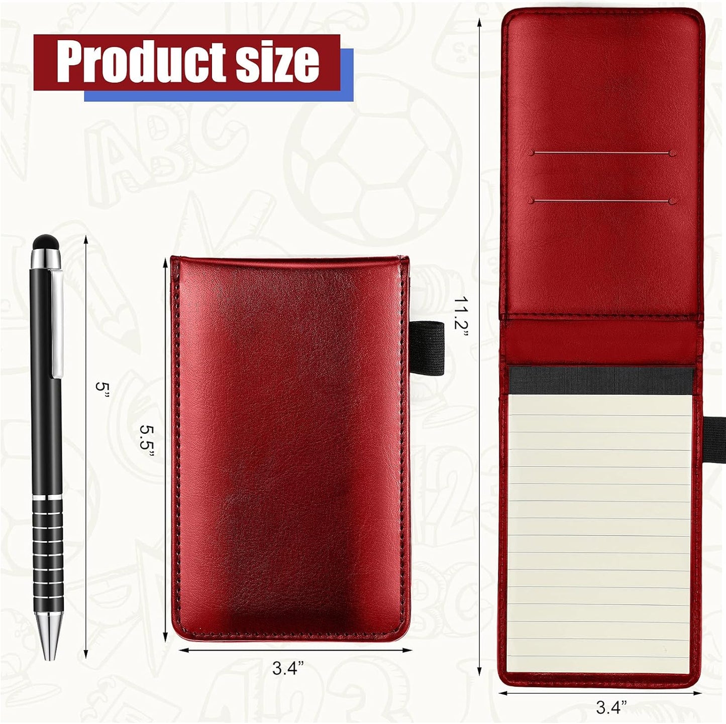Outus 10 Pcs Mini Pocket Notepad Holder Set Included Small Leather Pocket Notebook Holder with 50 Lined Sheets, Metal Pen, 8 Pcs 3 x 5 Inch Memo Book Refills, 30 Lined Paper Per Note Pad (Black)