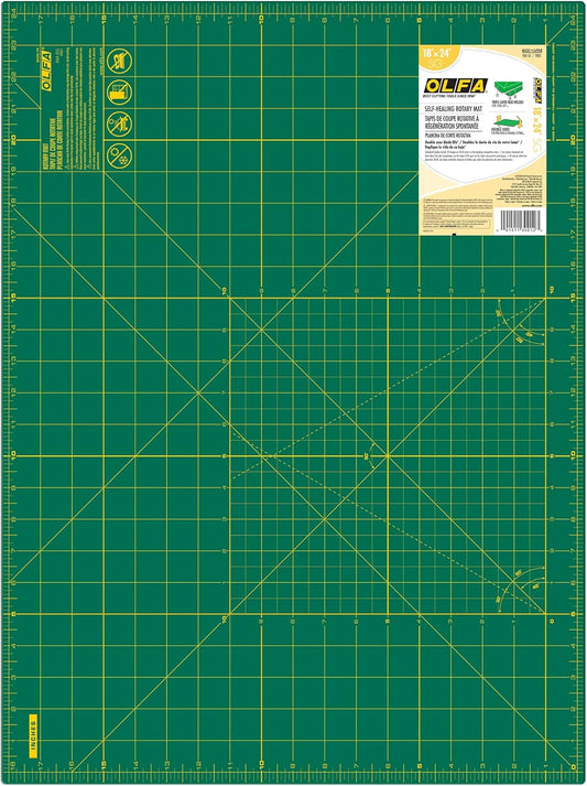 OLFA 18" x 24" Self Healing Rotary Cutting Mat (RM-SG) - Double Sided 18x24 Inch Cutting Mat with Grid for Quilting, Sewing, Fabric, & Crafts, Designed for Use with Rotary Cutters (Green)