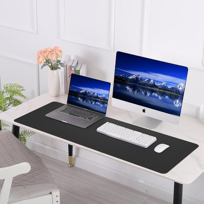 AFIING Large Desk Mat 47" x 17", Dual-Sided Natural Cork & PU Leather Desk Pad, Non-Slip Waterproof Mouse Pad for Office, Home & Gaming, Black