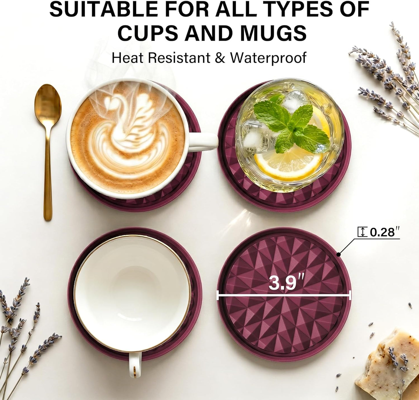 Silicone Coasters for Drinks[4 Pack]- Cup Mat for Tabletop Protection-Non-Slip, Non-Stick, Coffee Table Decor, Great Gift for Any Occasion, Black