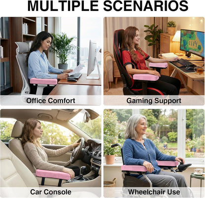 Smiry Ergonomic Office Chair Armrest Pads, Memory Foam Arm Rest Covers, Non-Slip Armrest Cushion with Adjustable Buckles and Straps, Elbow Relief for Desk, Gaming & Wheelchair (Black, Set of 2)