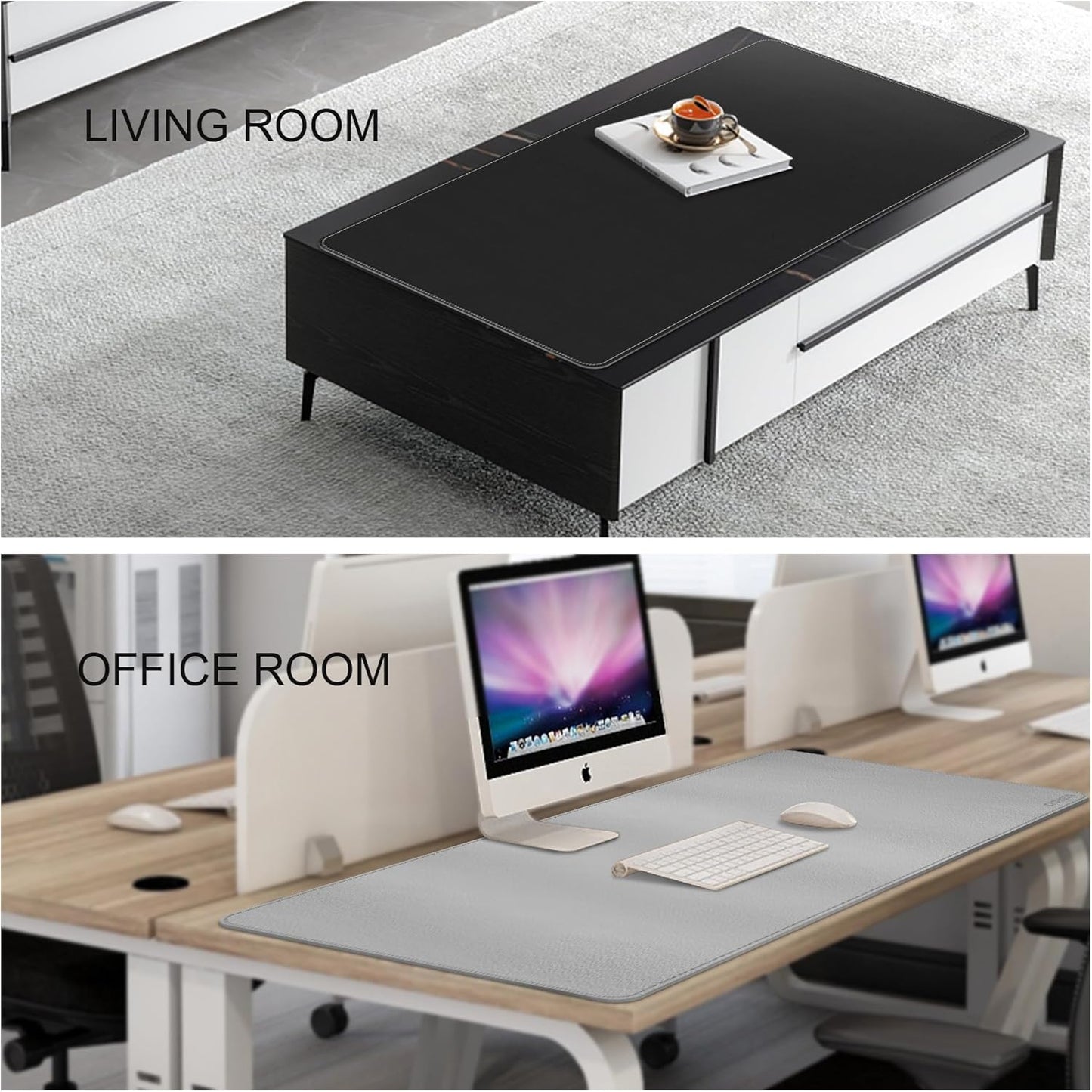 Chihein 2XL 35" x 16" Cork & PU Leather Desk Mat, Dual Sided Desk Pad Protector, Waterproof Writing Blotter for Gaming, Office, Home (Black)