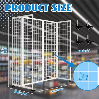 Grid Wall Panels, Grid Wall with Wheels,4x5.5Ft Gridwall Panel Display Stand,Sturdy Art Display Panels, Grid Display Stand, Black