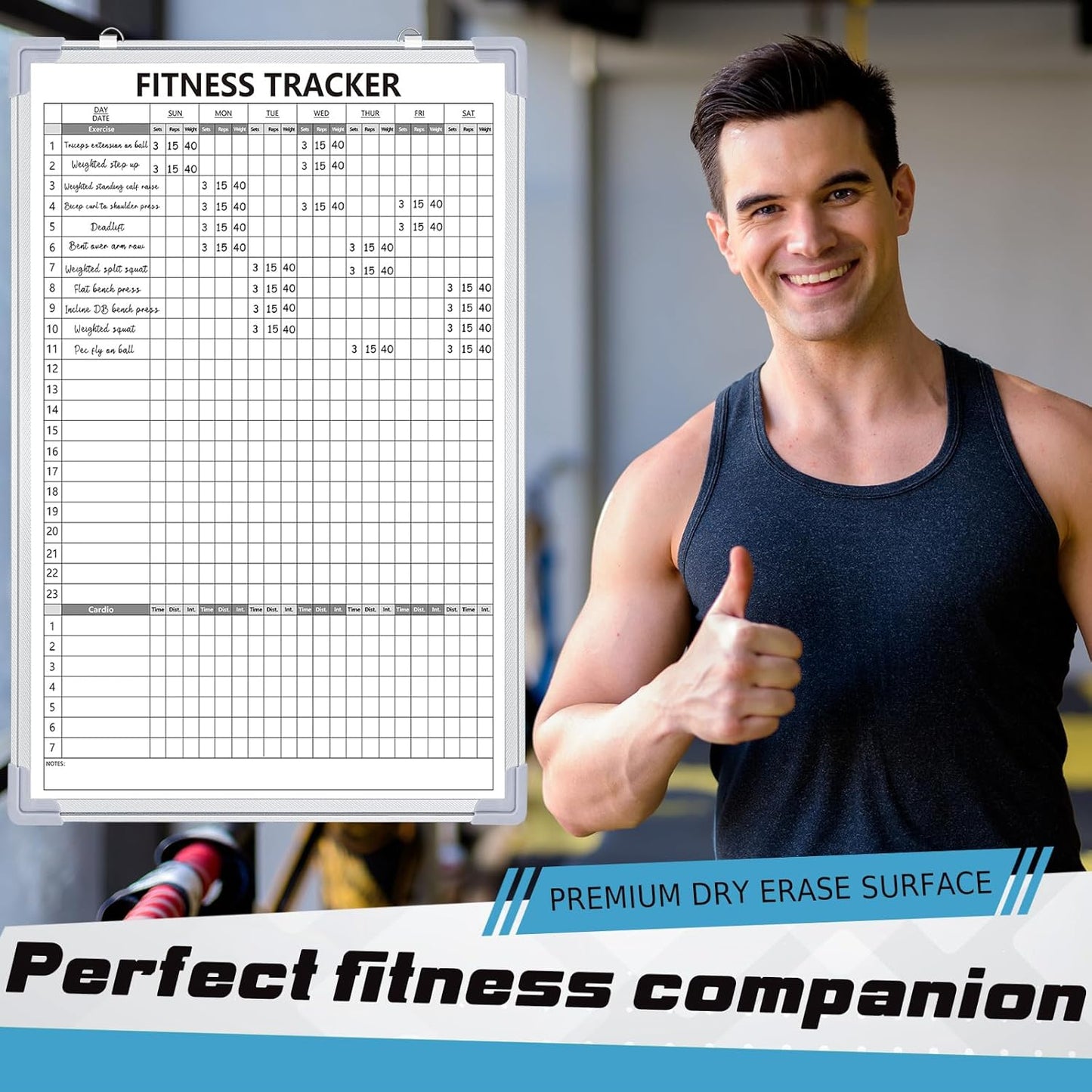 Lincia 16 x 12 Inch Fitness Tracker Whiteboard Workout Calendar for Home Gym Dry Erase Planner Hanging Removable to Do List for Wall Whiteboard with Aluminum Frame for Gym Program(Style A)