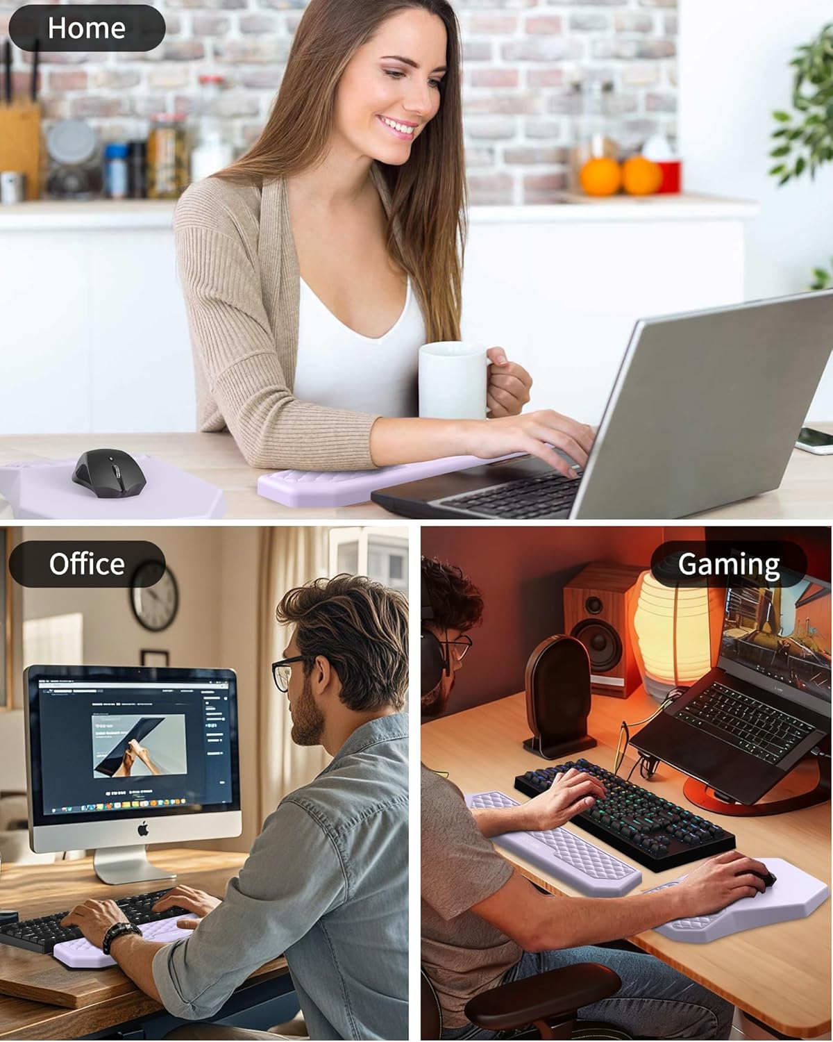 Ergonomic Mouse Pad and Keyboard Wrist Rest Support Set, Massage Design Mousepad for Carpal Tunnel Pain Relief, Memory Foam, Non-Slip PU Base for Computer Desk, Black