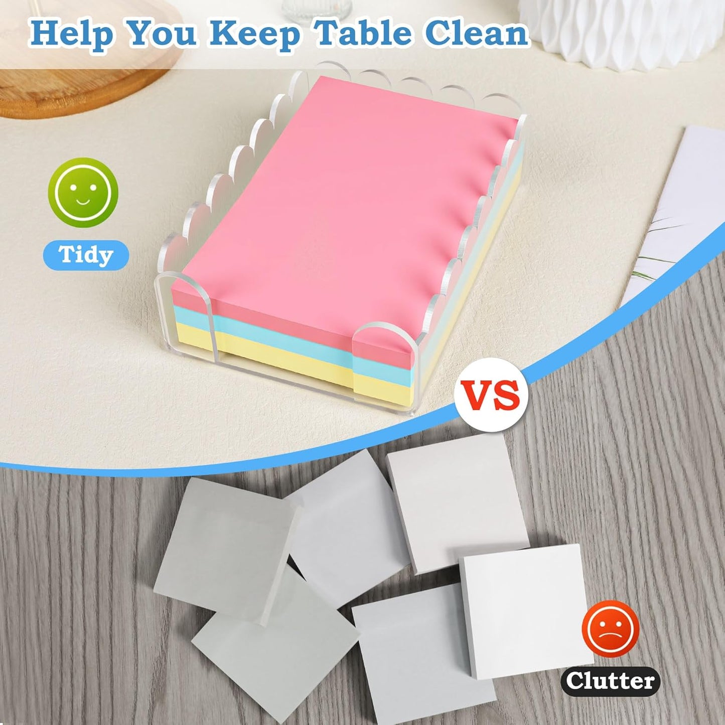 1 PC Scalloped Acrylic Sticky Note Holder 3"x3" Crystal Clear Sticky Note Holder Dispenser for Classroom, Desk Organizer Accessories for Dorm Room, School Office Necessities