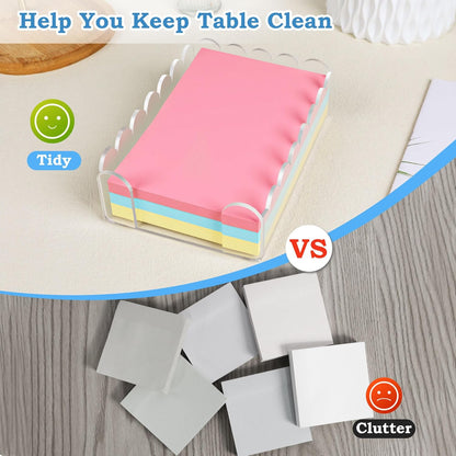 1 PC Scalloped Acrylic Sticky Note Holder 3"x3" Crystal Clear Sticky Note Holder Dispenser for Classroom, Desk Organizer Accessories for Dorm Room, School Office Necessities