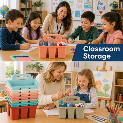 gisgfim 8 Pack Classroom Caddy Storage Basket with Handle 4 Compartment Storage Caddy Plastic Arts Crafts Caddies Protable Classroom Craft Caddies for Kids Schools Art Craft Supplies(Pastel)