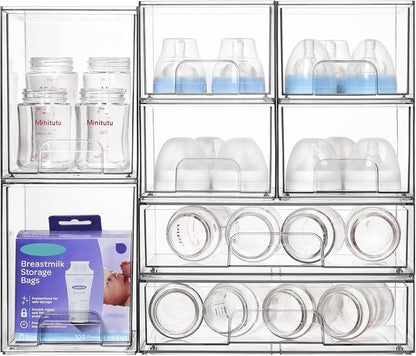 Vtopmart Stackable Storage Drawers Set of 3,Clear Plastic Organizer Bins for Makeup, Cosmetics, Beauty Supplies,Ideal for Vanity, Bathroom,Cabinet,Pantry Organization