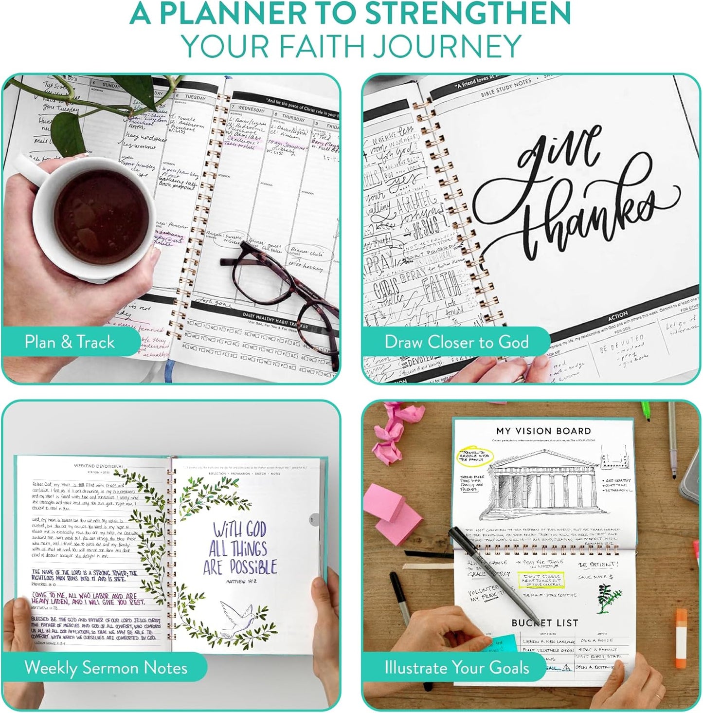 Christian Planner 2026 Daily Planner - Faith Based Monthly and Weekly Planner, Vision Board, and Habit Tracker - 2026 Calendar, Personal Organizer and Devotional Journal (Hardcover, Pine)