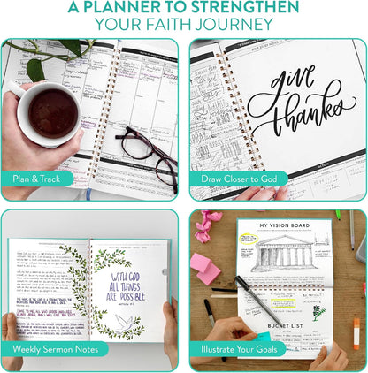 Christian Planner 2026 Daily Planner - Faith Based Monthly and Weekly Planner, Vision Board, and Habit Tracker - 2026 Calendar, Personal Organizer and Devotional Journal (Hardcover, Pine)