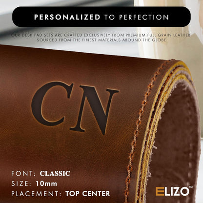 Elizo Real Leather Desk Mat Set (32x16) Large Desk Cover Desk Blotter Protector Computer Gaming Mouse Pad Table Laptop Office Desktop Accessories