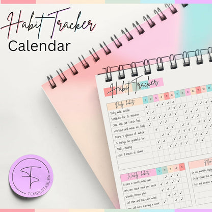 Habit Tracker Calendar – Daily, Weekly & Monthly Habit & Goal Tracker, Wire-Bound Planner with Colorful Design, Premium 250gsm Paper | A5 (Rainbow)