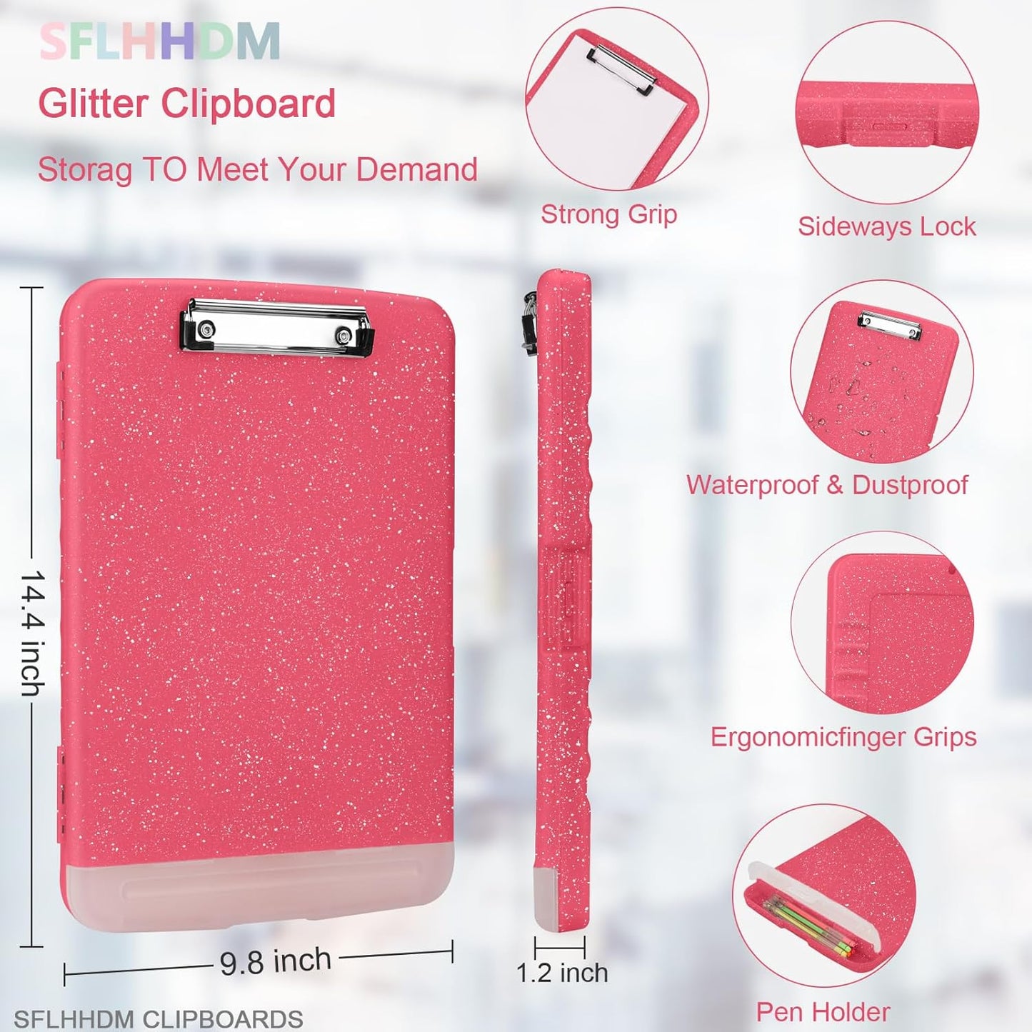 Glitter Clipboard with Storage,Storage Clipboard with Pen Holder,A4 Binder Clip Boards 8.5x11 with Low Profile Clip,Side Opening Sparkle Clipboards, Clipboards Folder for Office Supplies-Starry Black
