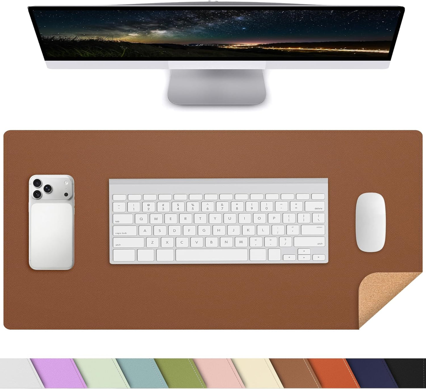 AFIING Large Desk Mat 47" x 17", Dual-Sided Natural Cork & PU Leather Desk Pad, Non-Slip Waterproof Mouse Pad for Office, Home & Gaming, Black