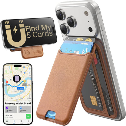 for MagSafe Wallet, Works with Apple Find My,5 Card Holder with Stand, Magnetic Phone Wallet Stand for iPhone 17/16/15/14/13/12 Pro Max Air Plus, RFID Blocking Vegan Leather,Black
