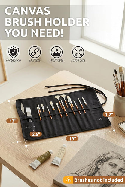DUGATO 30-Slot Roll-Up Paint Brush Holder, Premium Canvas Brush Organizer for Artists, Washable Travel Brush Case for Watercolor, Acrylic, Pens & Art Supplies (Army Green) - Brushes not Included
