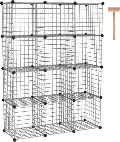 C&AHOME Wire Cube Storage, 12-Cube Storage Organizer Metal, C Grids Storage Bins Shelving, Modular Bookshelf Shelf, Closet Cabinet Ideal for Bedroom, Office 36.6”L x 12.4”W 48.4”H Black