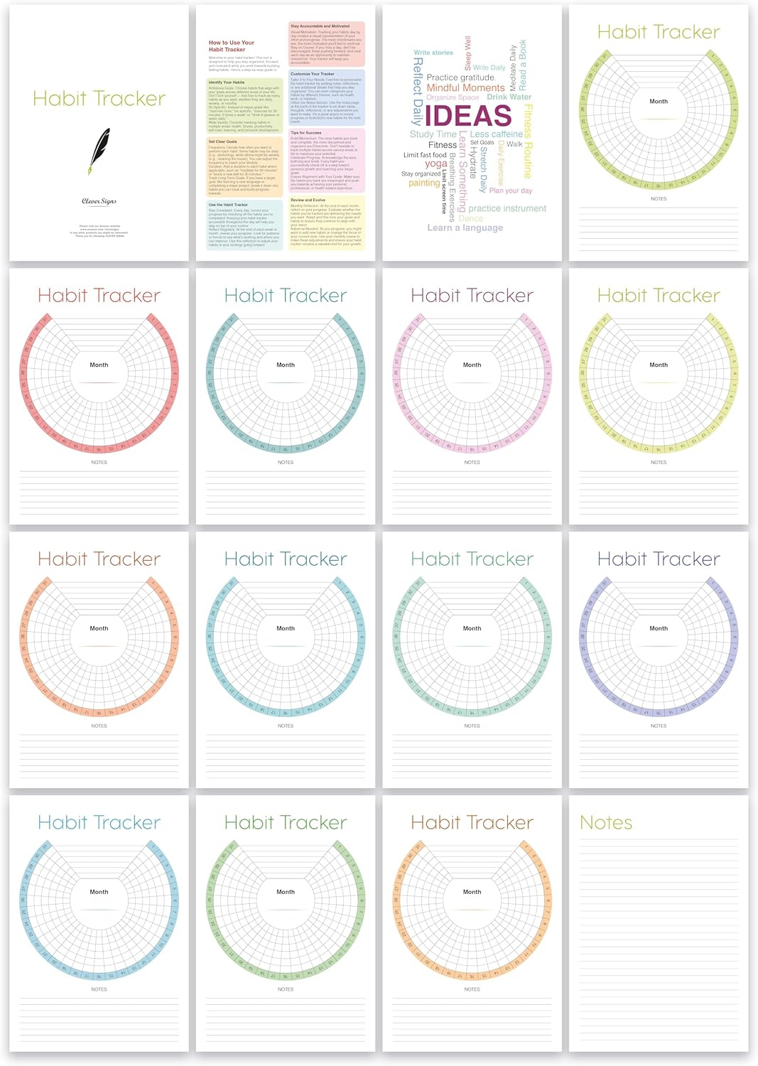 Habit Tracker Calendar (Undated 12 Month) with Silver Spiral Bound and Hanger, 7"x10" Habit Planner, Daily Weekly and Monthly Habit Tracker Journal, Habit Calendar, Colorful Layout.