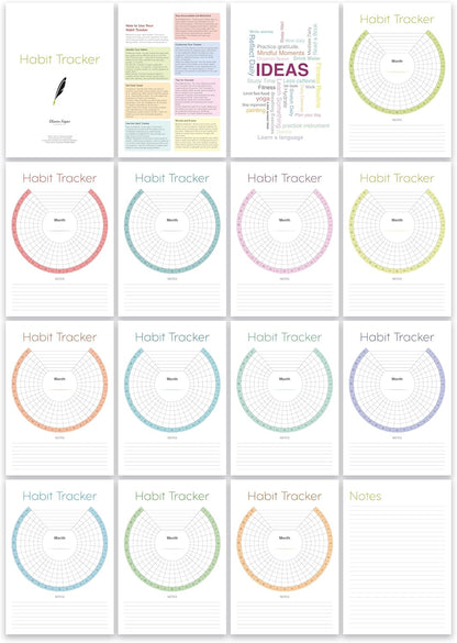 Habit Tracker Calendar (Undated 12 Month) with Silver Spiral Bound and Hanger, 7"x10" Habit Planner, Daily Weekly and Monthly Habit Tracker Journal, Habit Calendar, Colorful Layout.