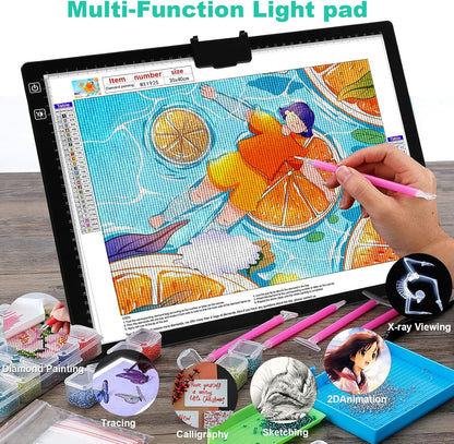 A4 Light Board for Diamond Painting - Tracing Light Box with Stand, Stepless Dimmable 3 Levels Brightness Light Pad, Ultra-Thin LED Light Pad for Weeding Vinyl, Drawing, Diamond Painting
