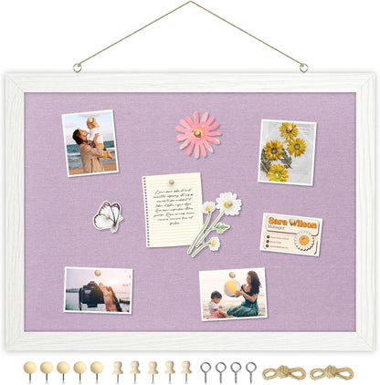 DOLLAR BOSS Bulletin Boards with Linen 1-Pack 16''X 12'' Double-Sided Cork Board for Walls Wood Framed Bulletin Boards, Small Pin Board for Home Kitchen Office Decorative Hanging 10 Pushpins