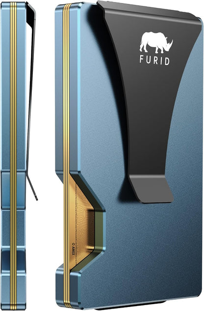 furid Airtag Wallet Men Slim: Metal Wallets with Airtag Holder, Air Tag Wallet for Men with 2 Money Clip Replaceable Gift Boxed