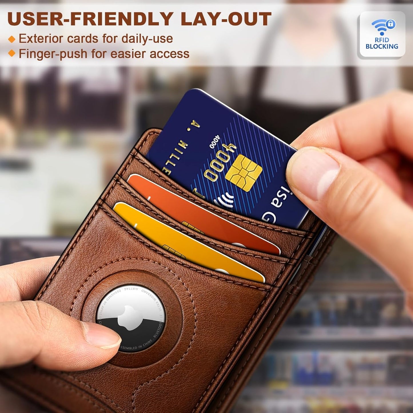 BULLIANT Men Airtag Wallet,Slim Wallet Money Clip Card Holder Magnetic Closure 12 Cards in Front Pocket RFID Blocking