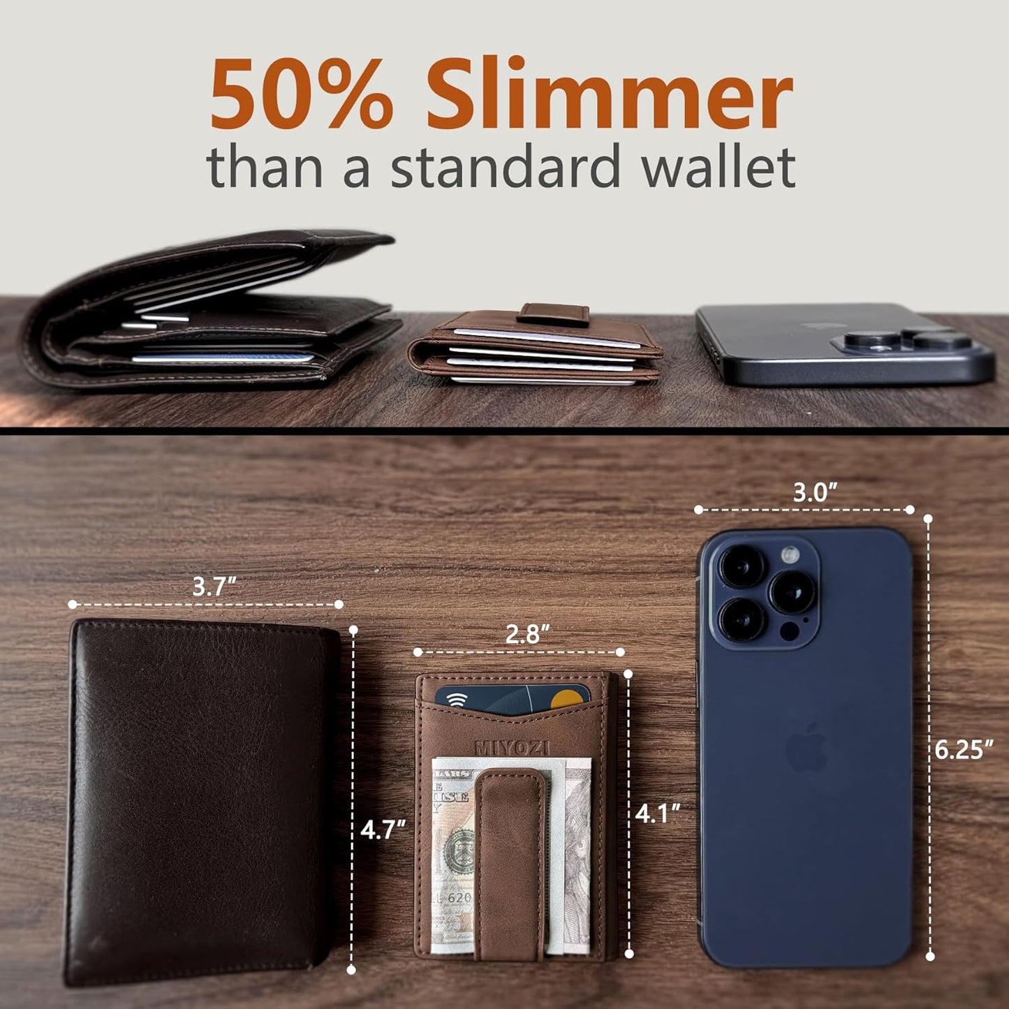 miyozi Airtag Wallet for Men- with Money Clip Gift Boxed, Magnetic Closure Slim Genuine Leather Front Pocket Wallet, 4.1"x 2.8", RFID Blocking