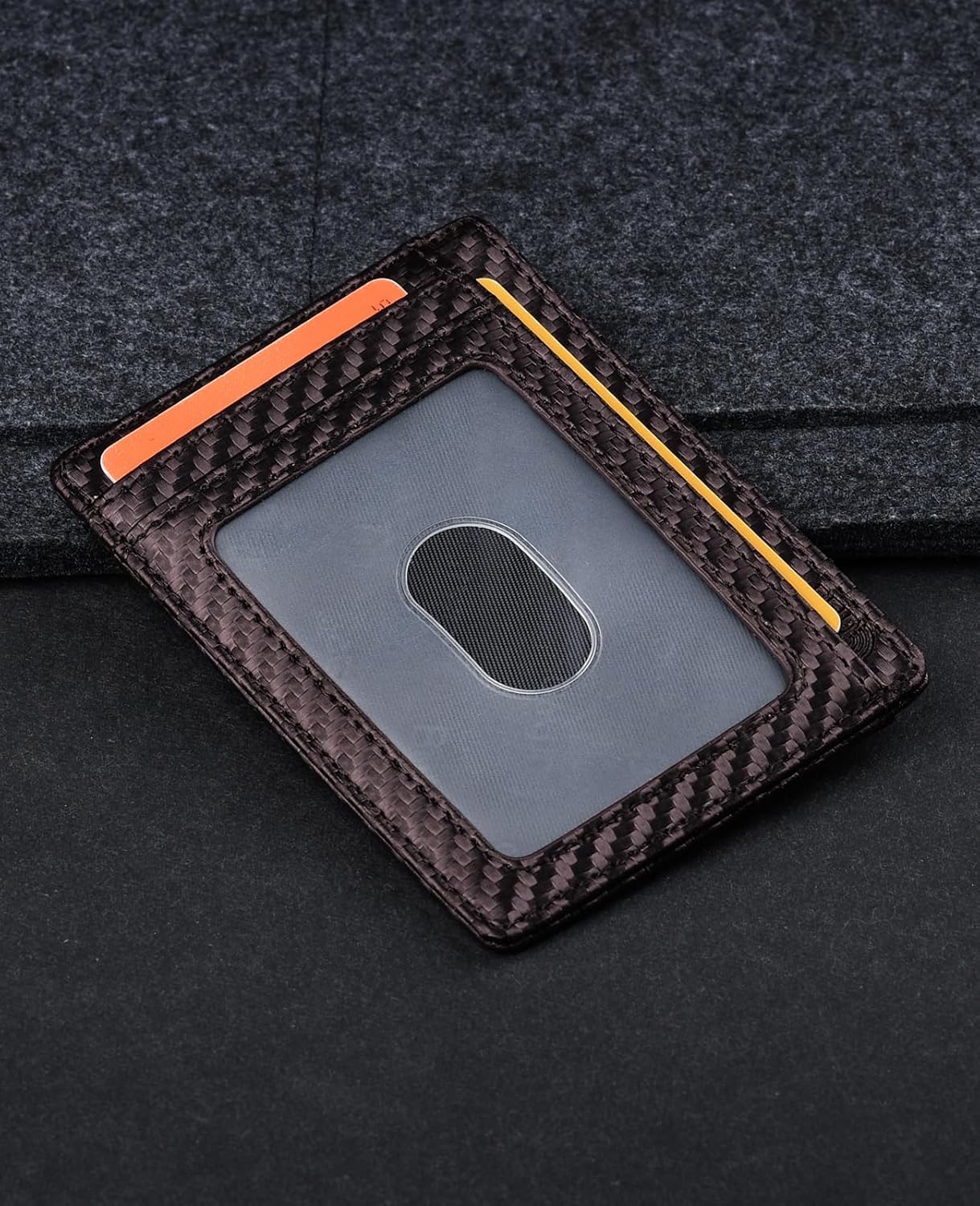 Buffway Slim Minimalist Front Pocket RFID Blocking Leather Wallets for Men and Women - Carbon Fiber Black - Colors A