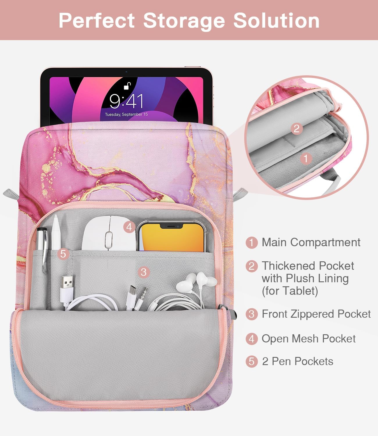 MoKo 13 Inch Tablet Sleeve Bag, Fits with 13 Inch New iPad Pro M5 & Air M4/M3, iPad Pro 12.9 M2&M1,Surface Laptop Go 12.4,Galaxy Tab S8+/S9+ 12.4,Handle Carrying Case with Shoulder Strap,Black &Gray