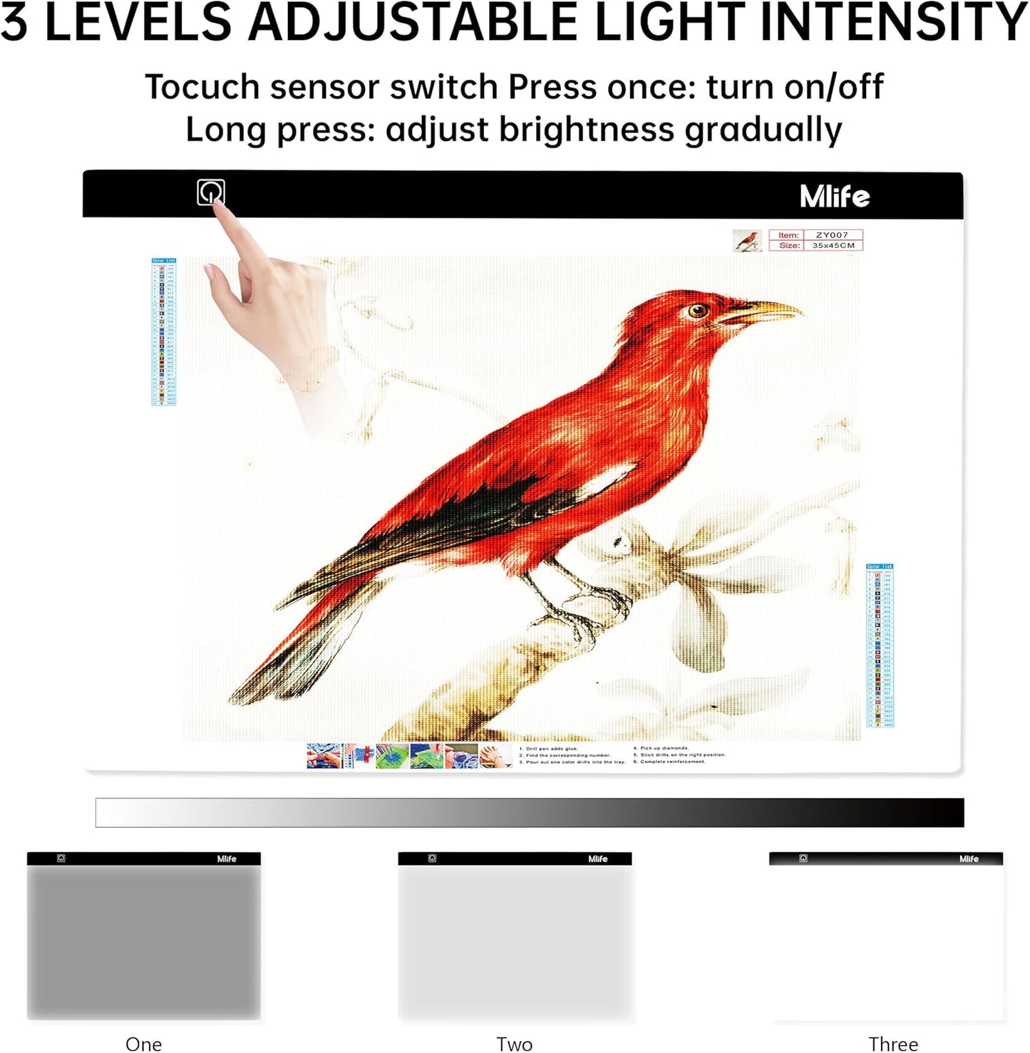 Mlife A2 LED Light Pad for Diamond Art Painting Light Board with 3 Brightness, Tracing Light Board with USB Cable & 4 Fasten Clips for Sketching, Animation, Drawing, Diamond Art Painting Supplies