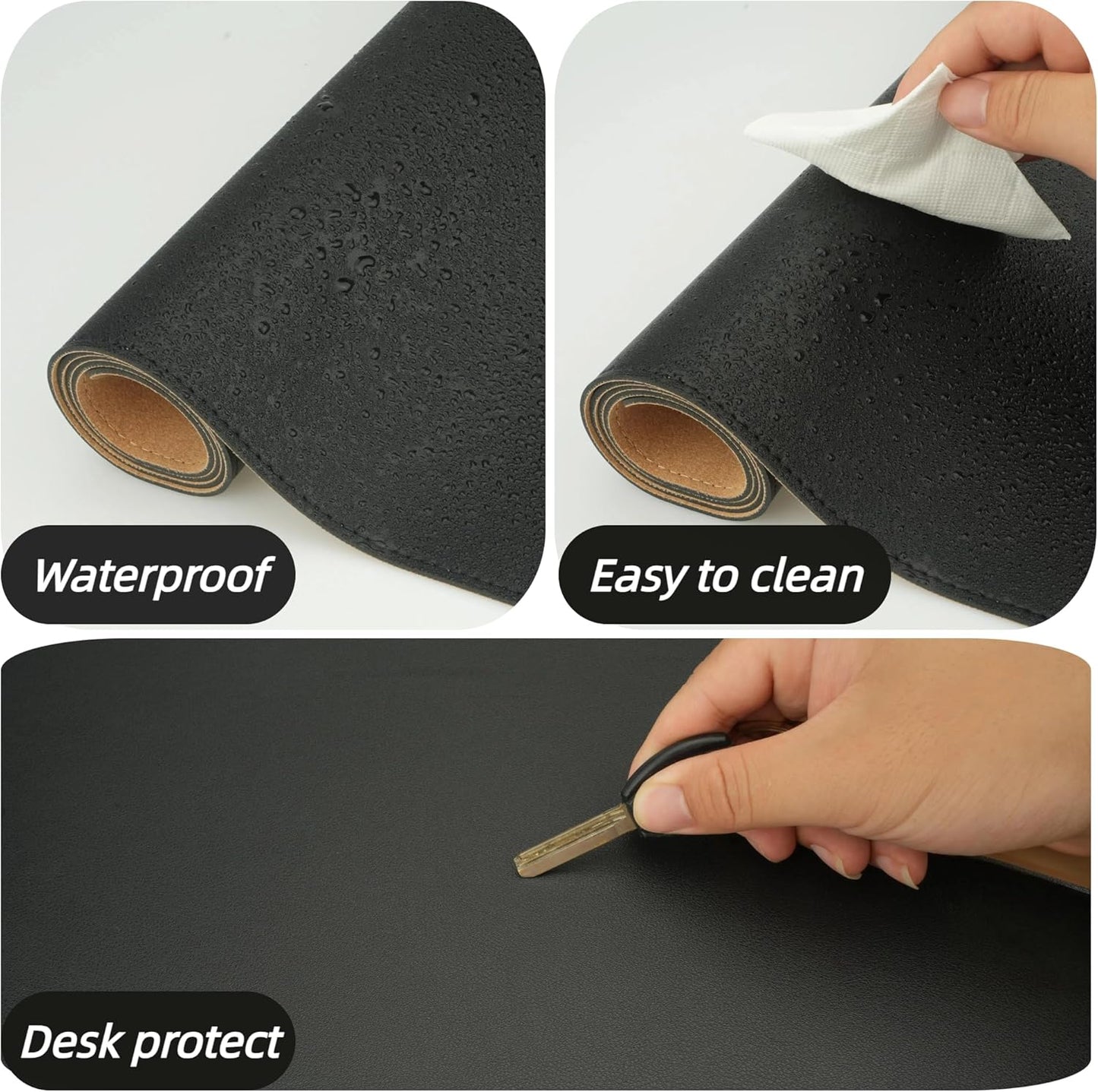 Desk Pad Mat Dual-Sided Natural Cork and PU Leather Non-Slip Water-Resistant Desk Matt for Desktop