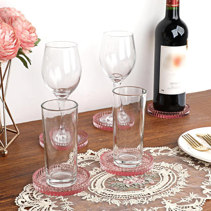 Modern Clear Coasters Set of 5- Glass Cute Coasters for Drinks Crystal Coaster Round Chic Cup Mat Cute Coffee Table Coaster for Kitchen, Bar, Dining Room, Living Room, Patio(Amber)