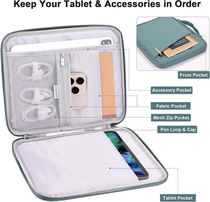 8-9 Inch Tablet Sleeve Bag, Padded Travel Pouch for Galaxy Tab A9 8.7/Tab A 8.4/Fire HD 8, Portfolio Style with Mesh Pocket and Compartments for Accessories (PU-Gray9)