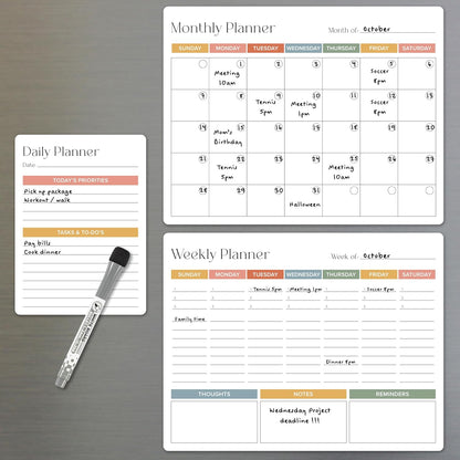 Beautiful Magnetic Dry Erase Calendar Set of 3 - Easy-to-Erase Whiteboard with Marker & Premium Magnet for Your Fridge - The Perfect Weekly and Monthly White Board Organizer for Everyday Planning