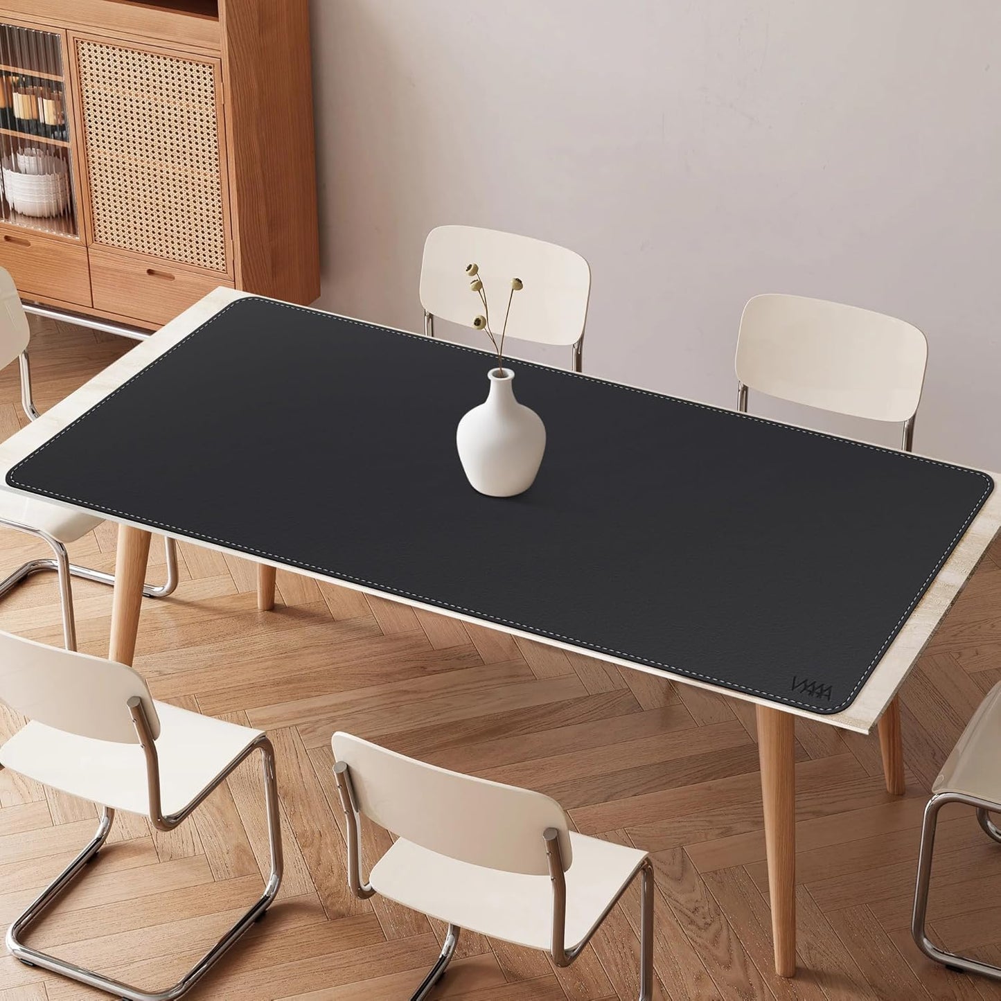 Vyaaa PU Leather & Cork Desk Mat, 39.4"x15.7" Dual Sided Computer Desk mat, Waterproof Large Mouse Pad, Non-Slip Office Desk pad, Office Desk Protector for Work/Gaming/Home (Black)