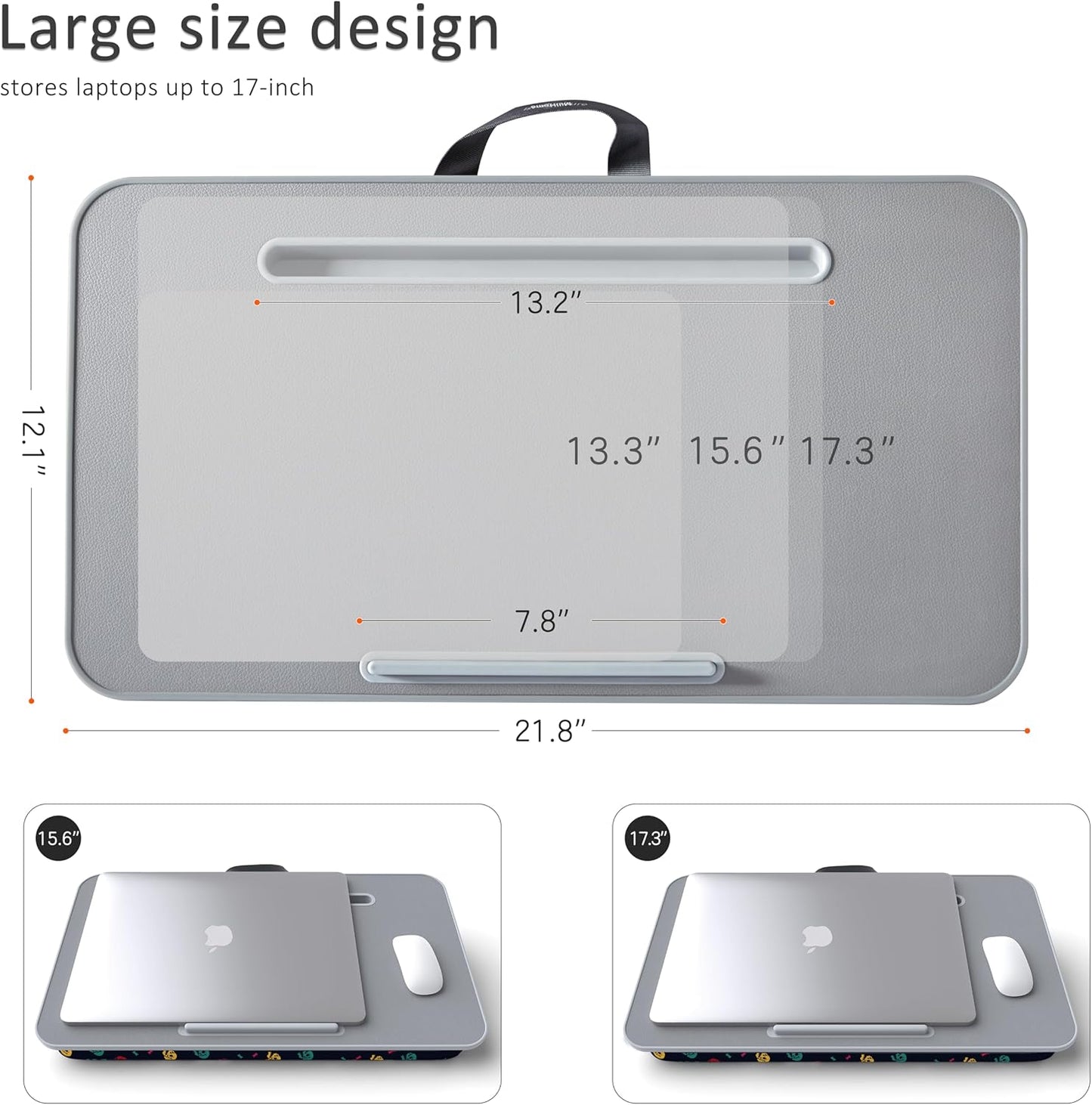 Lap Desk with Cushion, Fits up to 17 inch Laptop, Pillow Designed, Portable Laptop Stand with Tray, Pad & Phone Holder, Home Office for Bed/Couch/Car/Reading/Writing,MillHome (Black)
