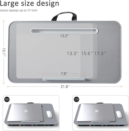 Lap Desk with Cushion, Fits up to 17 inch Laptop, Pillow Designed, Portable Laptop Stand with Tray, Pad & Phone Holder, Home Office for Bed/Couch/Car/Reading/Writing,MillHome (Black)