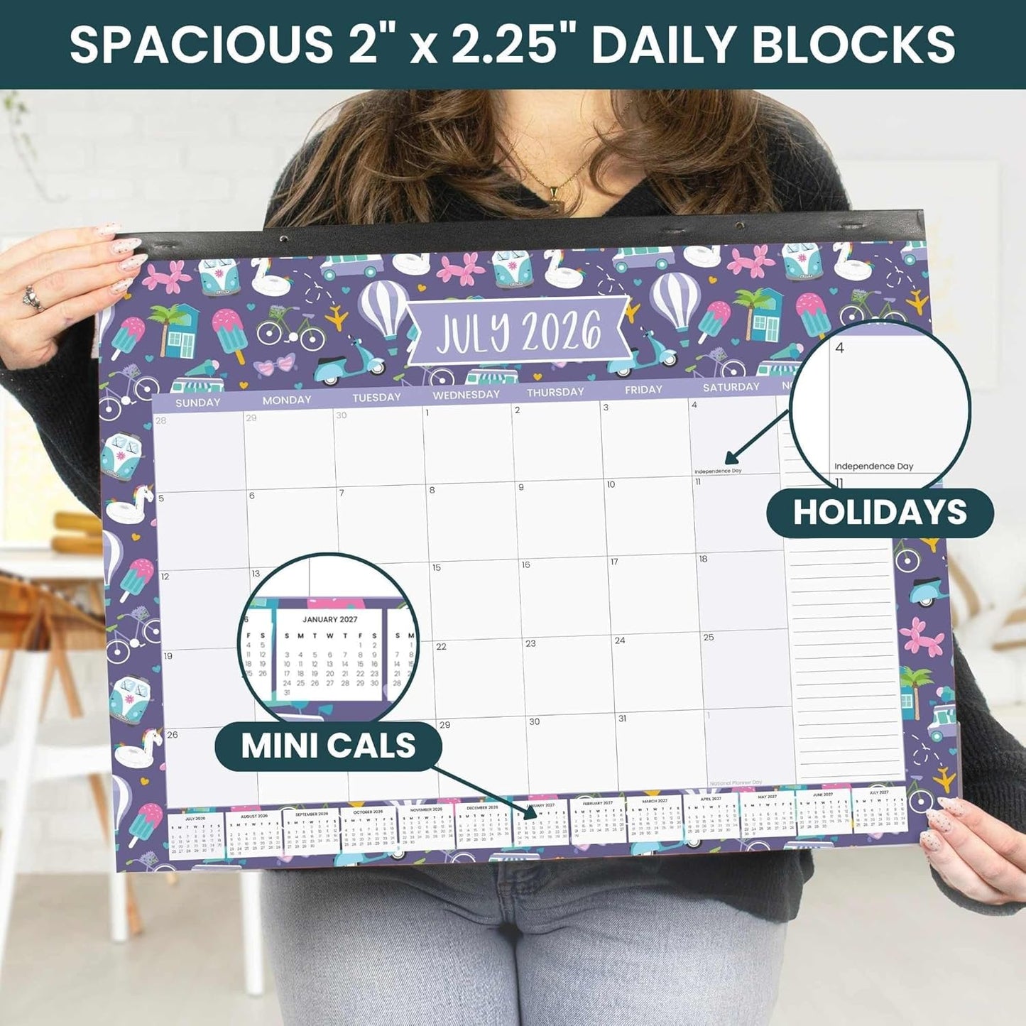 bloom daily planners Desk Calendar 2026-2027 - Academic Year Large Wall Calendar (July 2026 - July 2027) - 21” x 16” Desktop & Hanging Monthly Planner with Stickers for Home or Office - Seasonal
