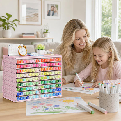 Marbrasse Mesh Marker Organizer, Metal Desktop Storage Rack for 126 Markers, Pens, Pencils, 9 Tier Marker Holder for Office Classroom & Home Art Supplies(Black)