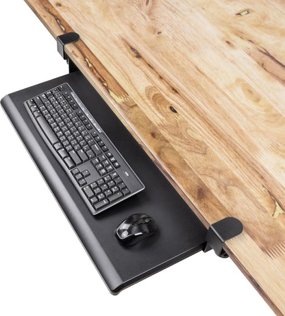 EHO Large Ergonomic C-Clamp Keyboard Tray Mount Under Desk with Wrist Rest, Slide-Out Platform 27.5" (31.8" Including Clamps) x 12.5", Pull Out Keyboard & Mouse Tray for Home or Office, Black