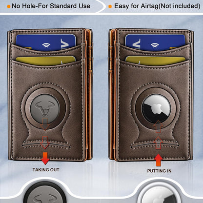 BULLIANT Men Airtag Wallet,Slim Wallet Money Clip Card Holder Magnetic Closure 12 Cards in Front Pocket RFID Blocking