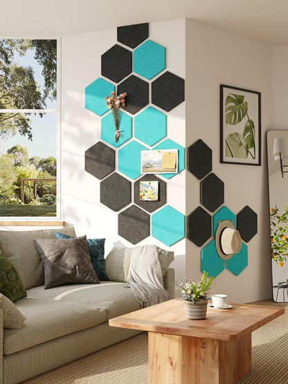 8 Pack Hexagon Felt Bulletin Board Tiles - 12" Large Thick Pin Board for Walls with 30 Push Pins, DIY Boards for Office Home School Decor, Aesthetic Hex Cork Board Alternative