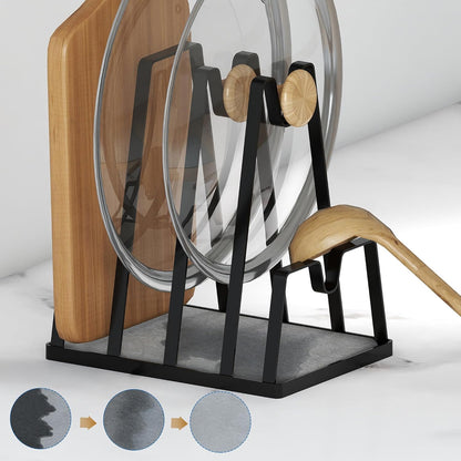 YIGII Cutting Board Holder& Pan Lid Organizer - Spoon Rest& Cutting Board Stand, Baking Sheet Organizer, Built in Quick Dry Stone tray